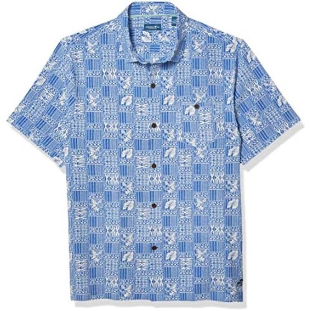 Caribbean Joe Men's Tiki Blue Short Sleeve Button-Up Stretch Vacation Top SZ XXL